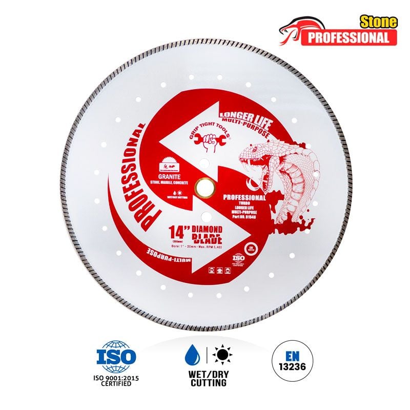 14" Professional Turbo Diamond Blade, 1" Bore, 20mm Extra Ring