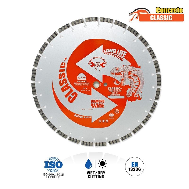 16" Classic Plus Laser Welded Turbo Segmented Diamond Blade, Multi-Purpose, 1" Bore, 20mm Extra Ring