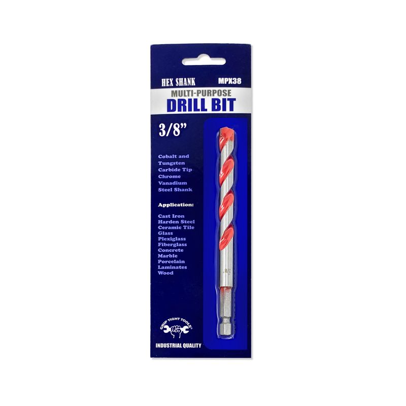 3/8" Multi-Purpose Drill Bit, Quick Release, HEX Shank, Made of Chrome Vanadium Steel, Laser Welded, 118 Degree Split Tip, Red Float Finish