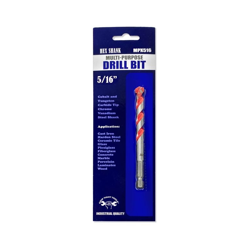 5/16" Multi-Purpose Drill Bit, Quick Release, HEX Shank, Made of Chrome Vanadium Steel, Laser Welded, 118 Degree Split Tip, Red Float Finish