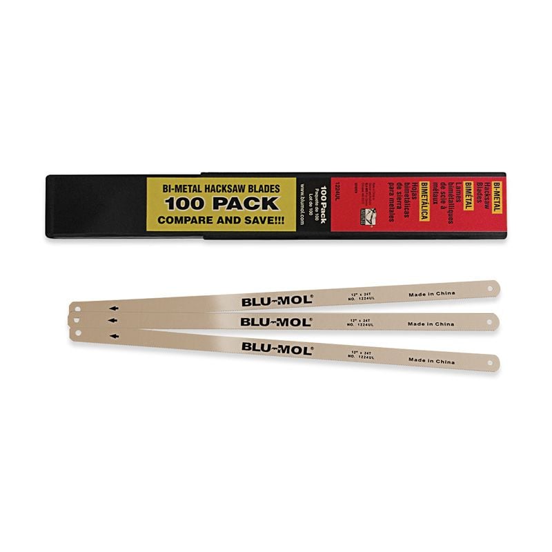 12″ X 24TPI Bi-Metal Hack Saw Blades, Blu-Mol, Super Clean Cut, Heavy Duty Cutting, 100 Pack