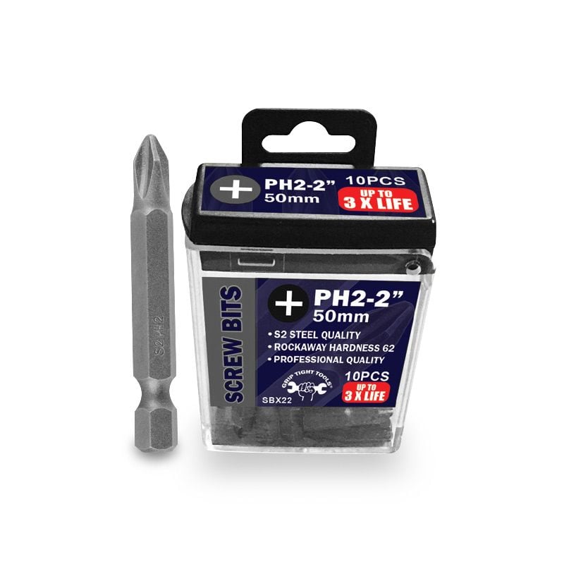 24 BOX SBX22 - PH2-2", 24 PCs, Professional Quality, S2 Steel, Rockwell Hardness 62