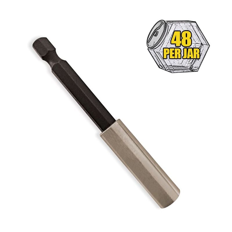 48 Piece 3-Inch Magnetic Bit Tip Holder, Solid Stainless Steel, Two-Piece Design, 1/4" Shank, Depth Setting Bit, 48 PC Display Jar