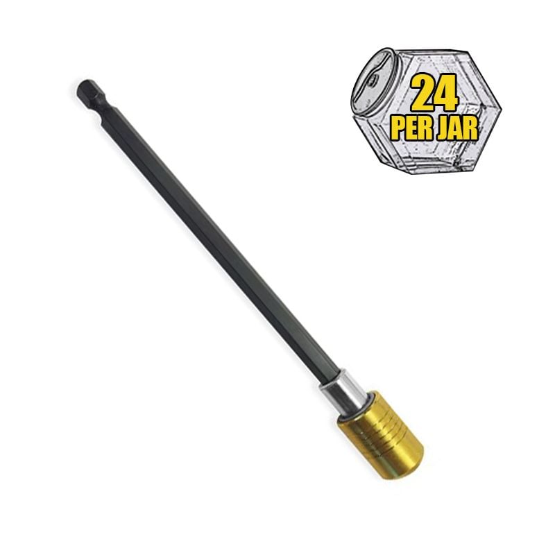 24 Piece Jar, 6" Magnetic Bit Tip Holder, Quick Change, Solid Stainless Steel, Locking Mechanism Designed, 1/4" Shank