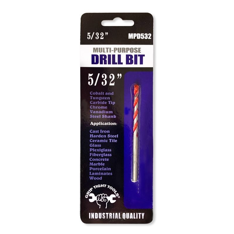 5/32 In. Multi-Purpose Drill Bit, Special Cobalt, Carbide Tip, Made of Chrome Vanadium Steel, Laser Welded, 118 Degree Split Tip, Red Float Finish