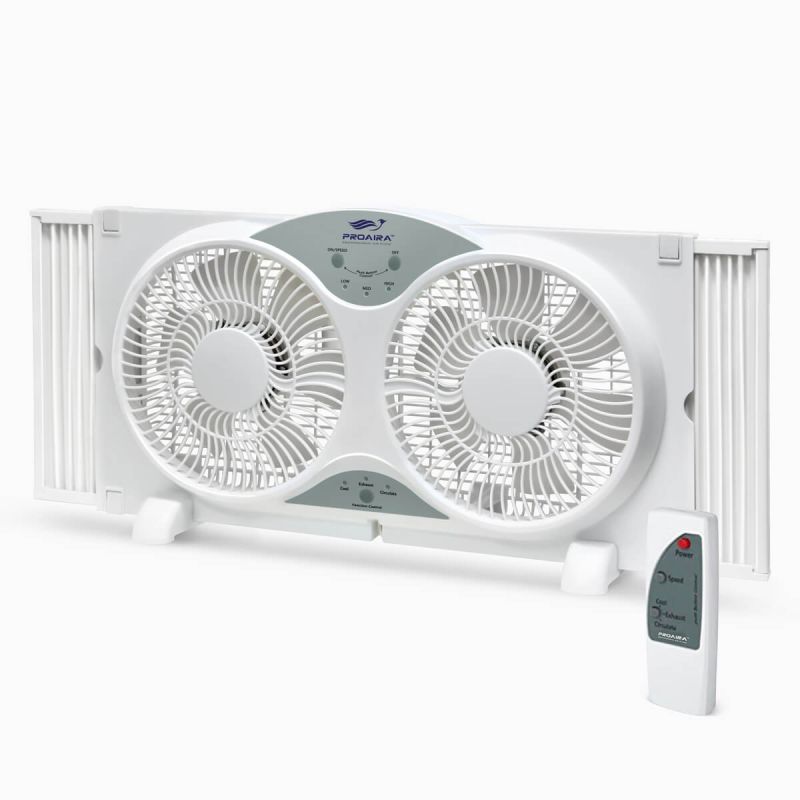 9" Reversible Twin Window Fan, 3 Speed Control Extendable 23-1/2" to 37" with Remote, by Proaira