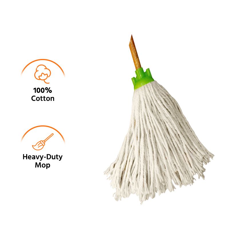 #20 Cotton Deck Mop 12oz, Varnished Wood Handle, Heavy-Duty Weight Mop, 100% Cotton