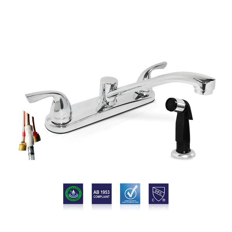 Kitchen Faucet, Sprayer, 2 Lever Handle, Chrome Finish, Washerless Cartridge, Plumb Tech, Delta Style Stem