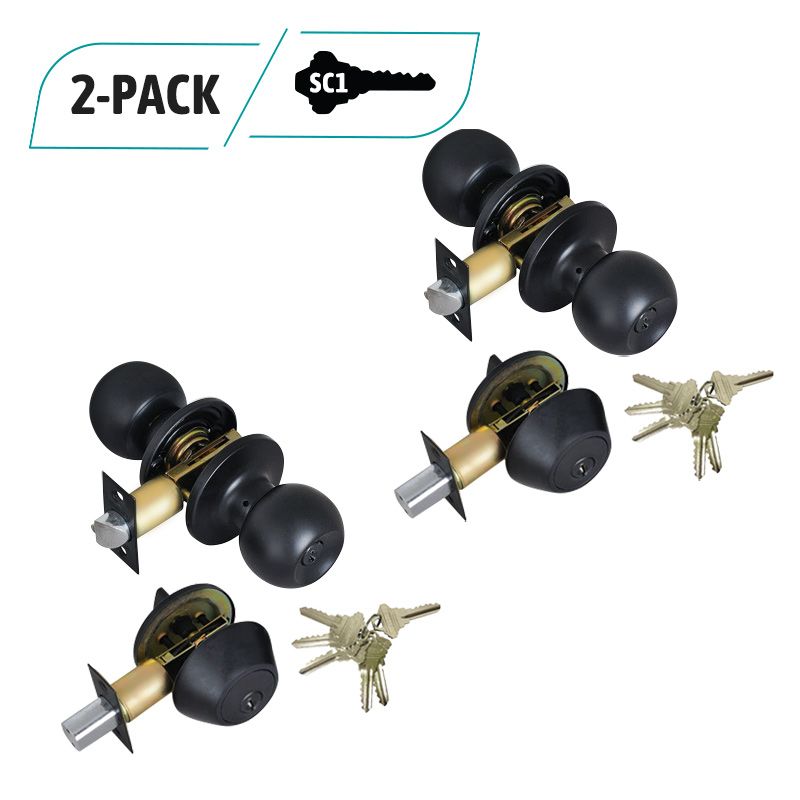 2-Pack Oil Rubbed Bronze Entry Door Knob, Deadbolt Combo Lock Set, 12 SC1 Keys