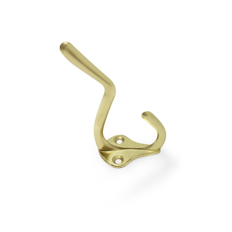 2-7/8 In. Hat Hooks Wall Mounted, 2 Pack, Double Coat, Brass-Plated Finish