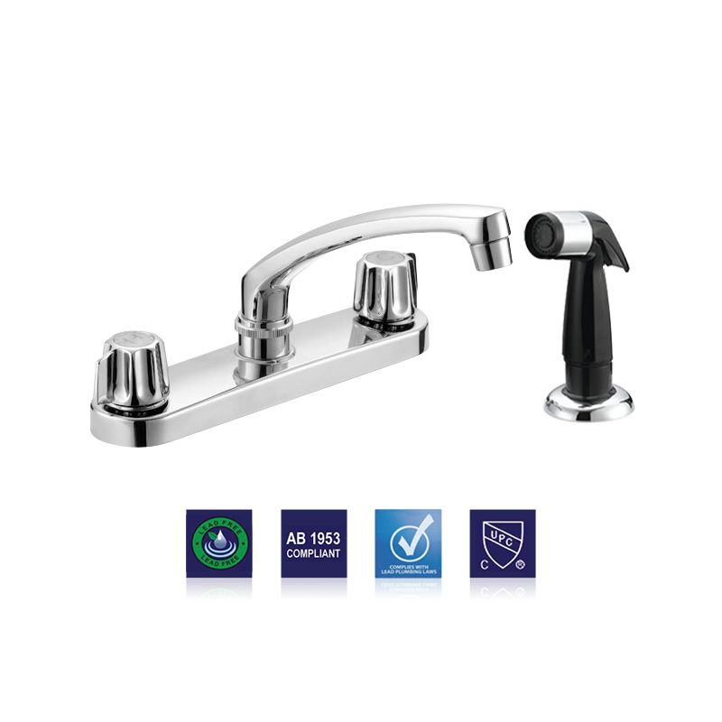 Kitchen Faucet, Two Handle, Sprayer, Chrome Finish, Plumb Tech, Gerber Style Stem, Brass Body, Brass Shanks