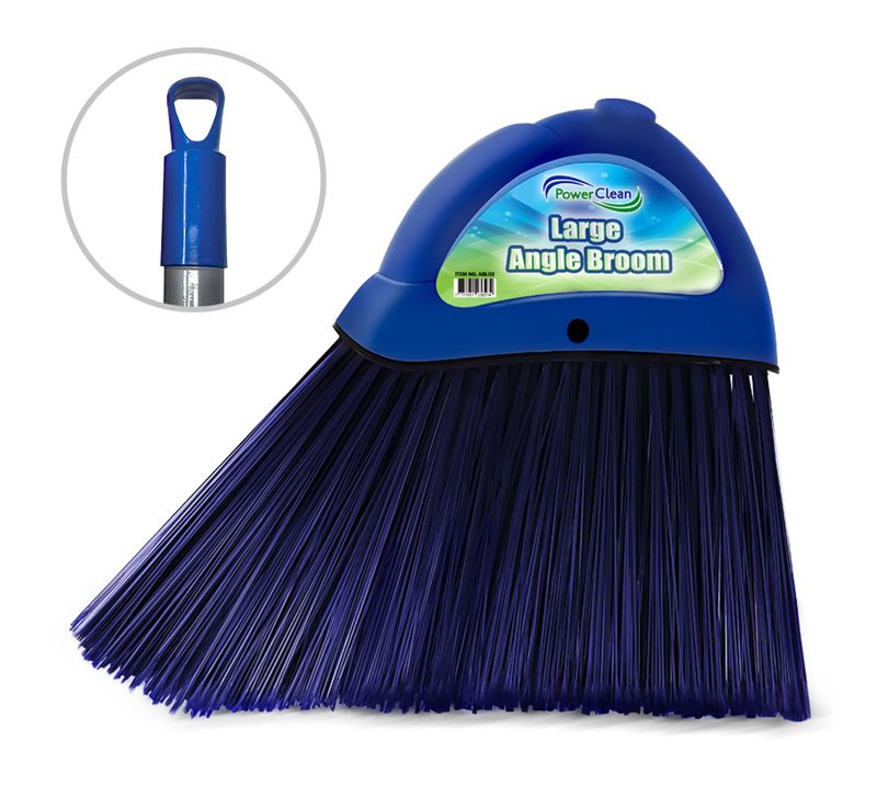 Large Angle Broom with 4' Handle - Classic - Blue Color, by Power Clean