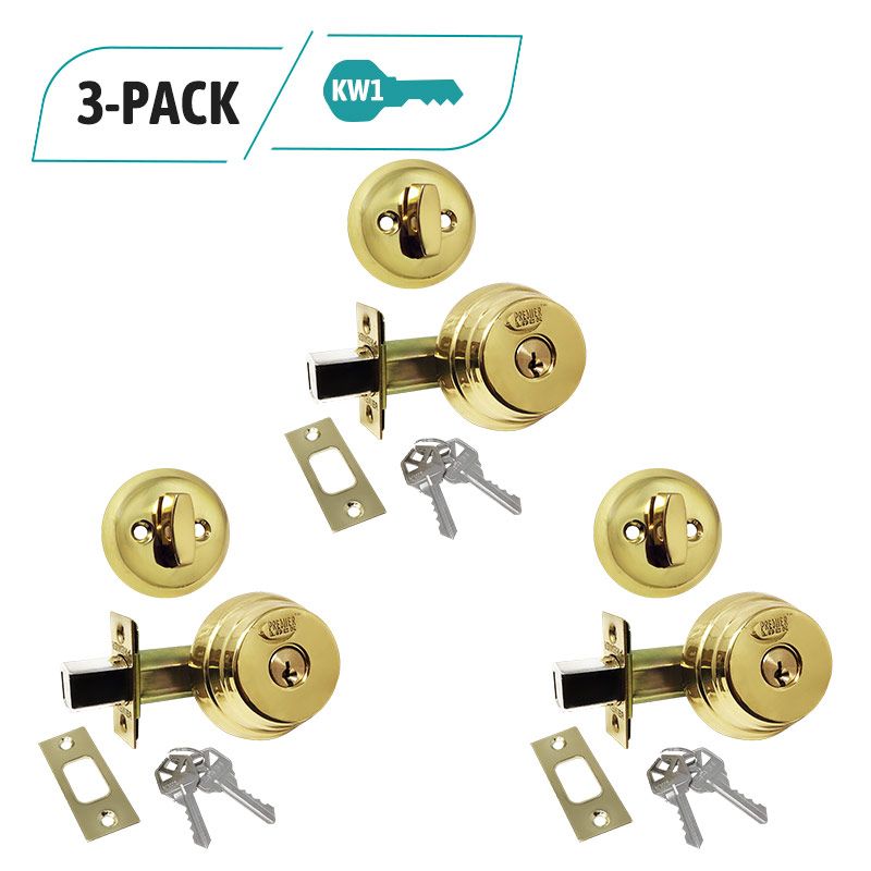 3-PackArrow Style Deadbolt Door Lock, Brass Deadbolt Door Lock, Single Cylinder Deadbolt, 6 KW1 Keys