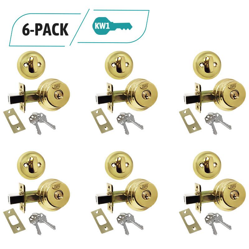 6-PackArrow Style Deadbolt Door Lock, Brass Deadbolt Door Lock, Single Cylinder Deadbolt, 12 KW1 Keys