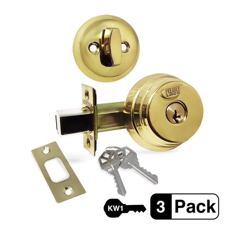 3-PackArrow Style Deadbolt Door Lock, Brass Deadbolt Door Lock, Single Cylinder Deadbolt, 6 KW1 Keys