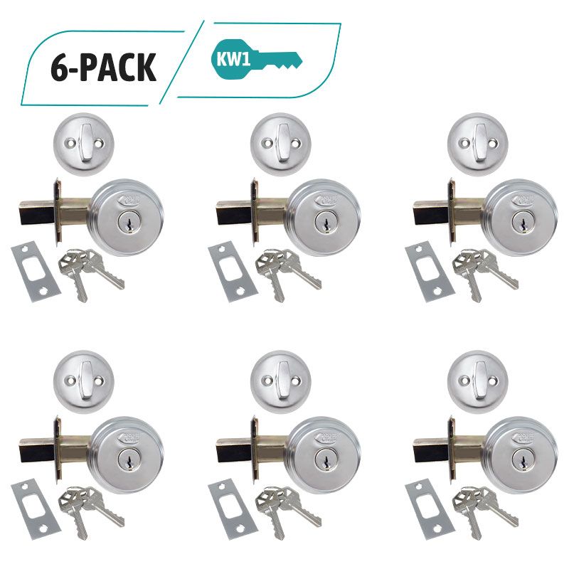 6-Pack Arrow Style Door Lock, Single Cylinder Deadbolt, 12 KW1 Keyed Alike, Satin Chrome Door Lock