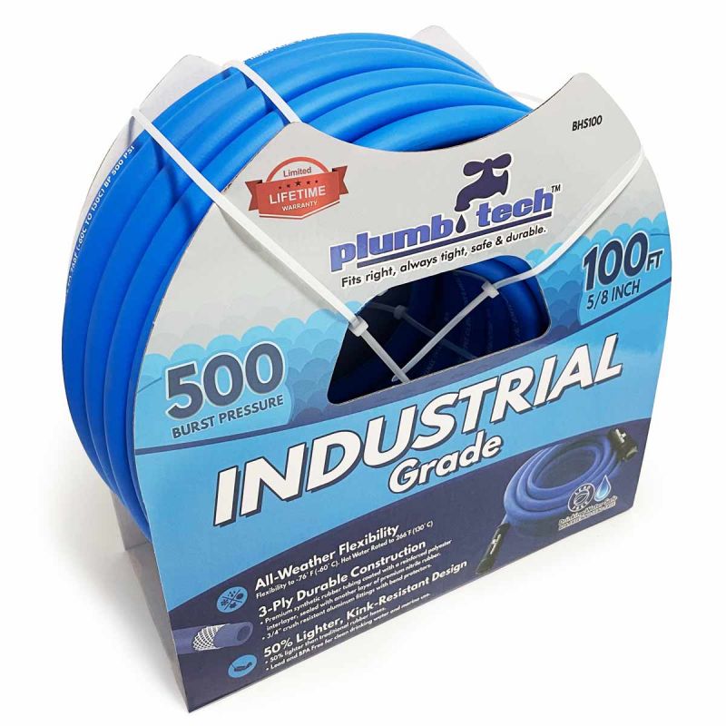 100' Industrial Grade Hose, Dual-Purpose, Synthetic Rubber, Burst Pressure 500 PSI, Plumb Tech
