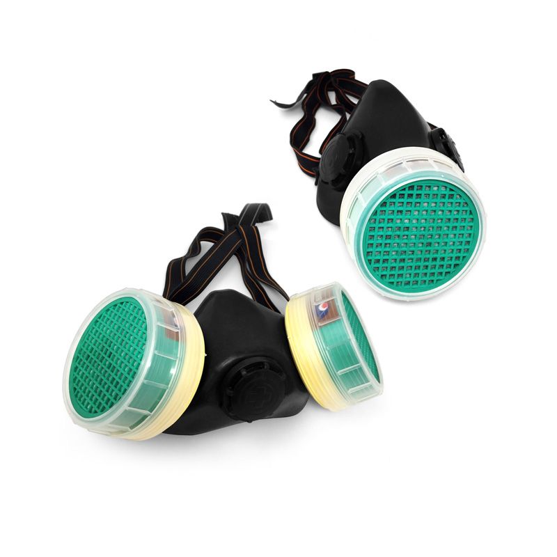 Single Cartridge Half Mask Respirator, Comfortable Straps, Black Color Mask, Green Color Cartridge, Double Cartridge Half Mask Respirator