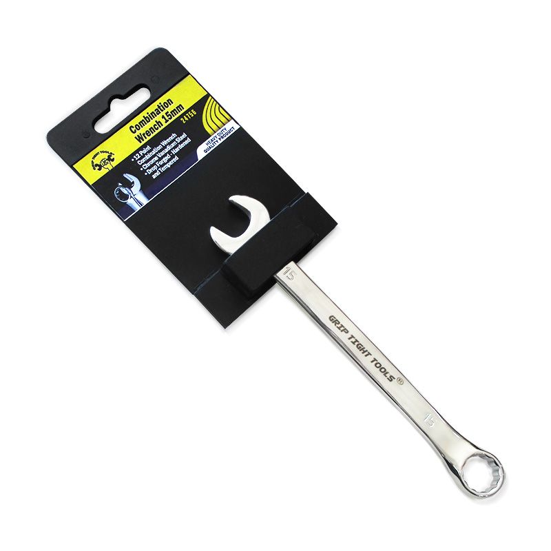 15 MM Double Head Spanner Wrench, 12 Point Combination, Chrome Vanadium Steel, Bright Chrome