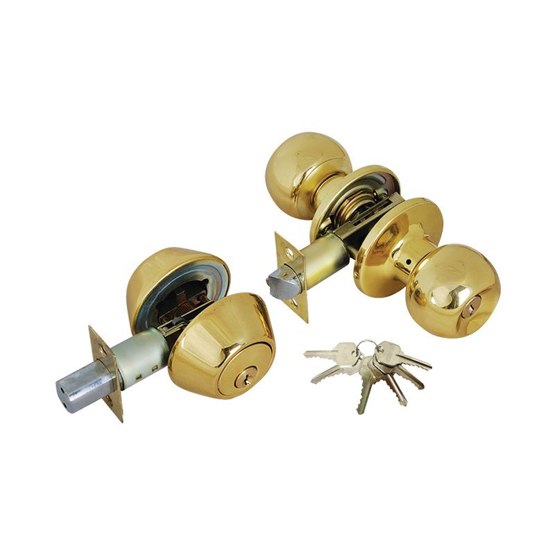 Solid Brass Entry Door Knob, Deadbolt Combo Lock Set, Double Cylinder Deadbolt, 6 KW1 Same Key