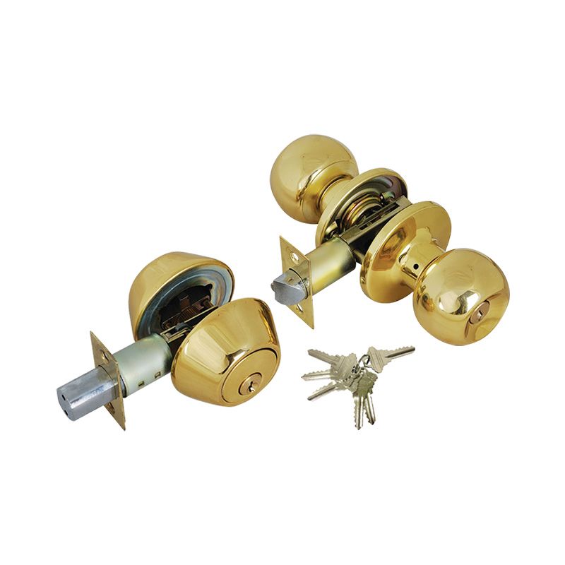 Solid Brass Entry Door Knob, Deadbolt Combo Lock Set, Double Cylinder Deadbolt, 6 SC1 Same Key