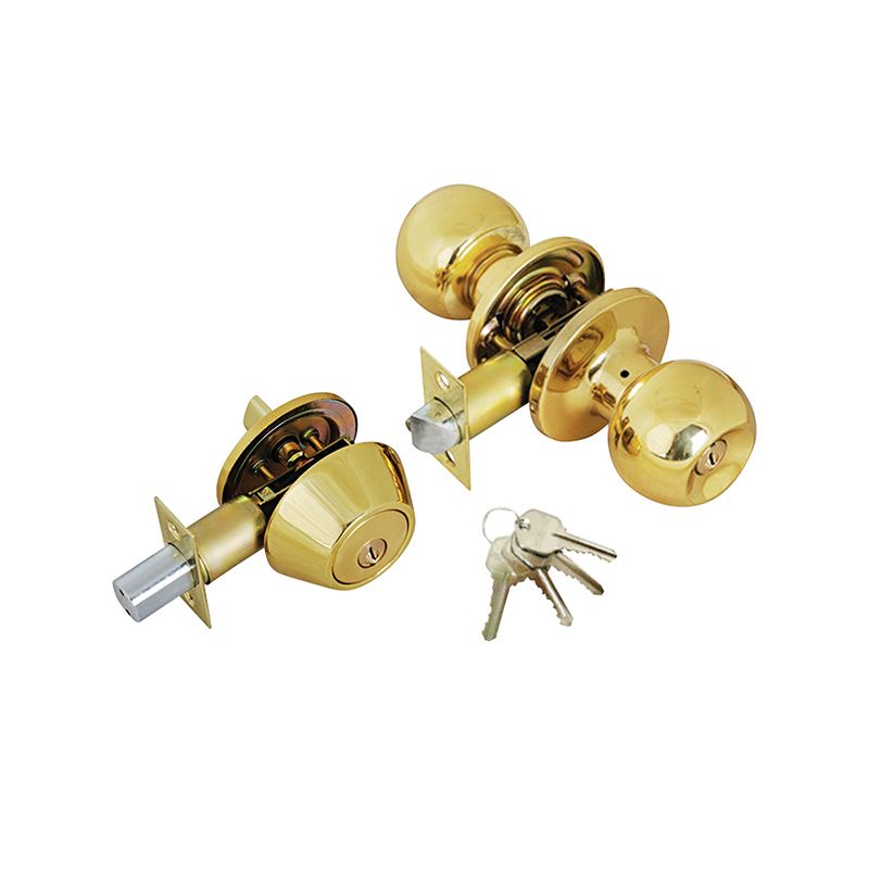 Solid Brass Entry Door Knob, Deadbolt Combo Lock Set, 6 KW1 Keys