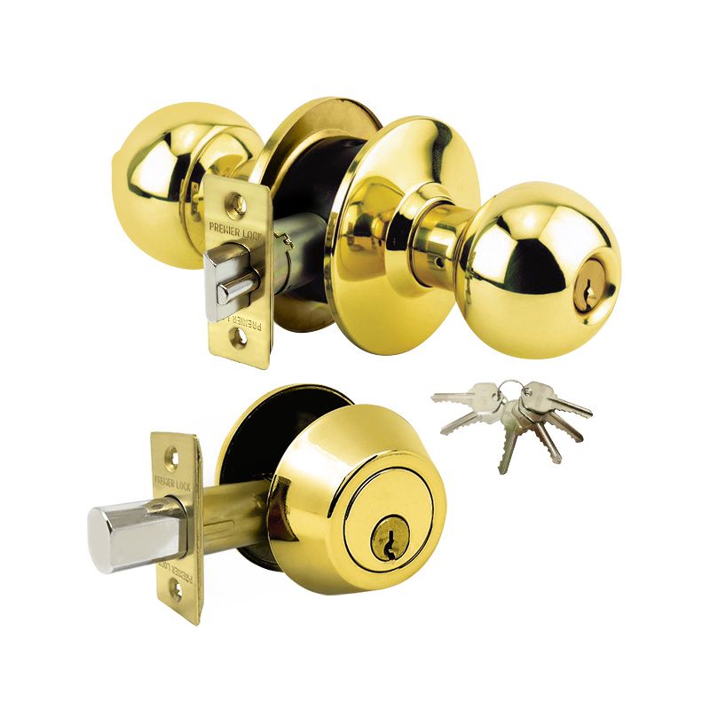 Brass Entry Door Knob Combo Lock Set, Deadbolt Combo Lock Set Grade 3, 6 KW1 Keyed Alike