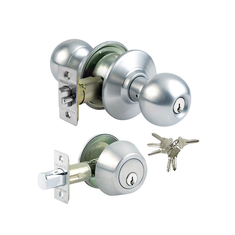 Stainless Steel Entry Door Knob Combo Lock Set, Deadbolt Combo Lock Set, 6 SC1 Keyed Alike