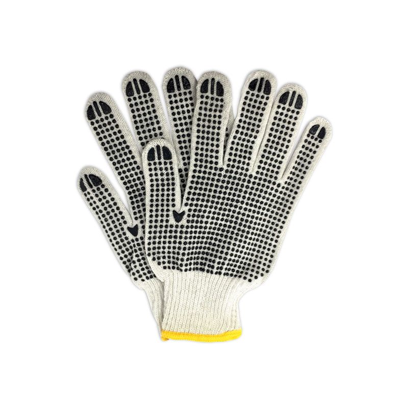 Grip Gloves, PVC Dotted, Cotton, Polyester, Hemmed Cuff