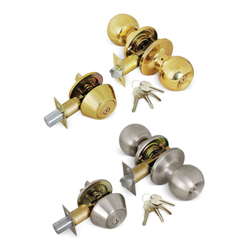 Solid Brass Entry Door Knob, Deadbolt Combo Lock Set, 6 KW1 Keys, Stainless Steel Entry Door Knob
