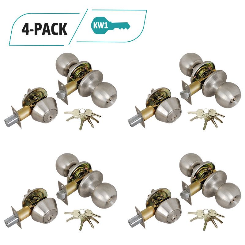 4-Pack Stainless Steel Entry Door Knob, Deadbolt Combo Lock Set, 24 KW1 Same Key