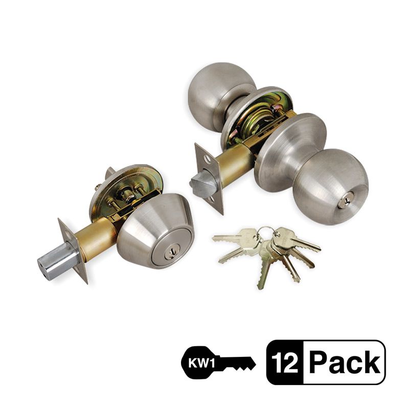 12-Pack Stainless Steel Entry Door Knob, Deadbolt Combo Lock Set, 72 KW1 Same Key