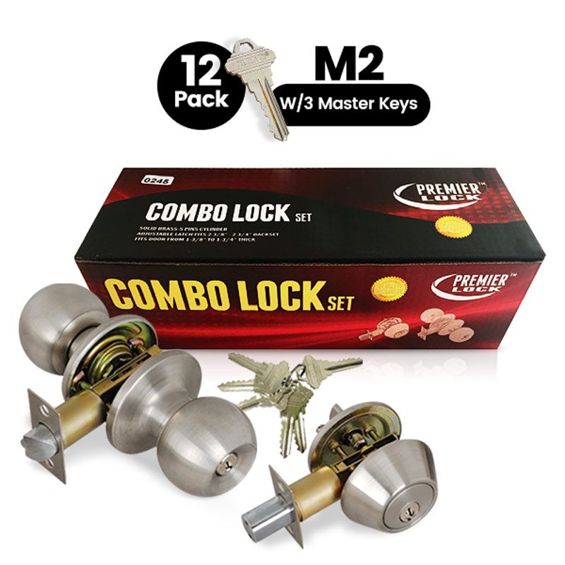 12 Pack M2 Entry Door Knob, Stainless Steel Combo Lock Set, Deadbolt, 6 SC1 Keys