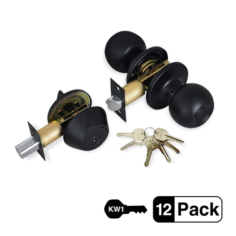 12-Pack Black Entry Door Knob, Deadbolt Combo Lock Set, 72 KW1 Same Key