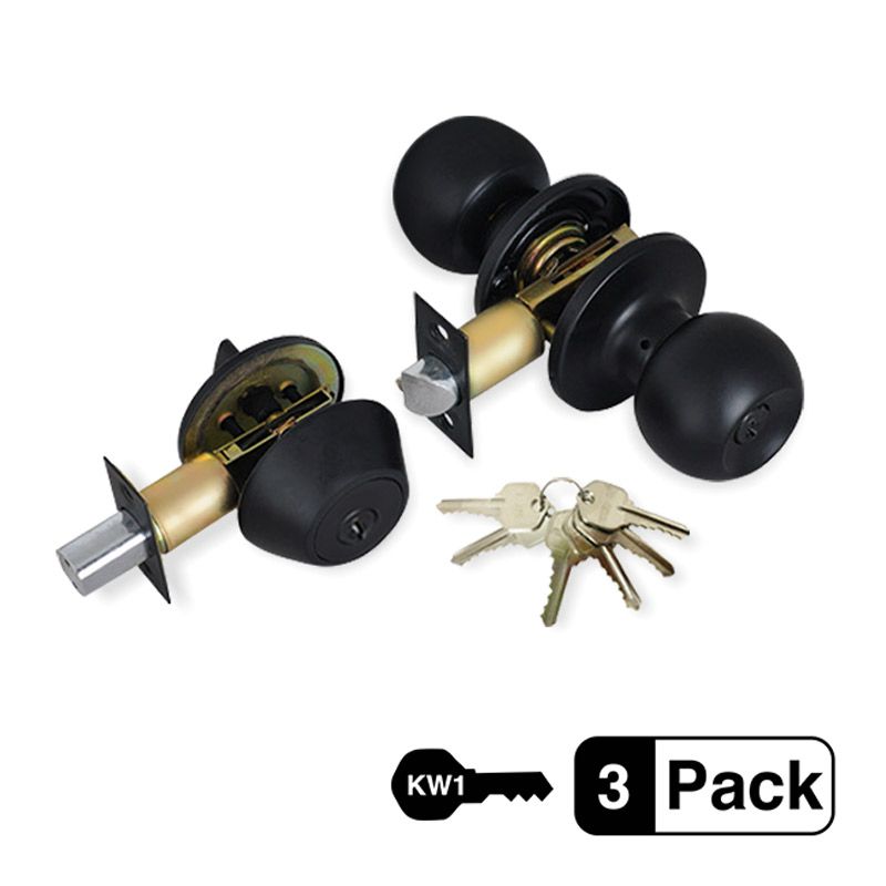 3-Pack Black Entry Door Knob, Deadbolt Combo Lock Set, 18 KW1 Same Key