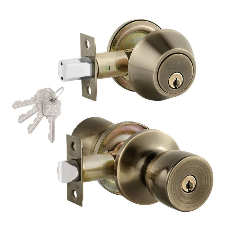 Combo Lockset - Tulip Knob - Antique Brass, KW1 Keyway, by Premier Lock®