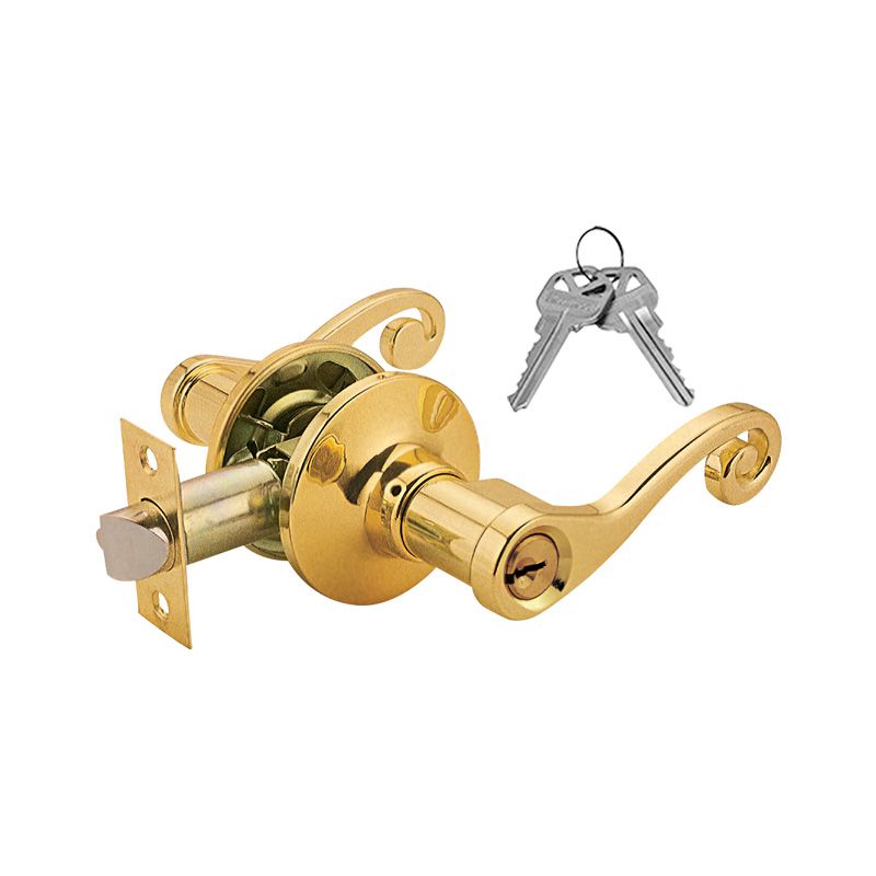Decorative Handle Door Lock, Commercial Duty Entry Door Lever Lock Set, 2 KW1 Keys, Brass Plated Door Lock