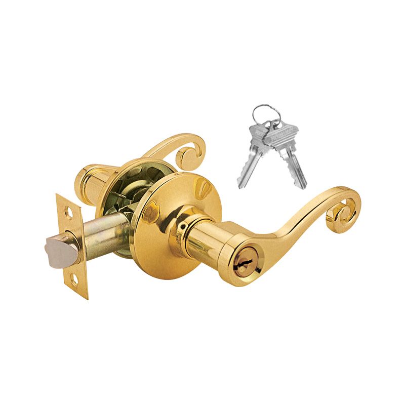 Commercial Duty Entry Door Decorative Lever Lock Set, Brass Plated Entry Door, 2 SC1 Keyed Alike