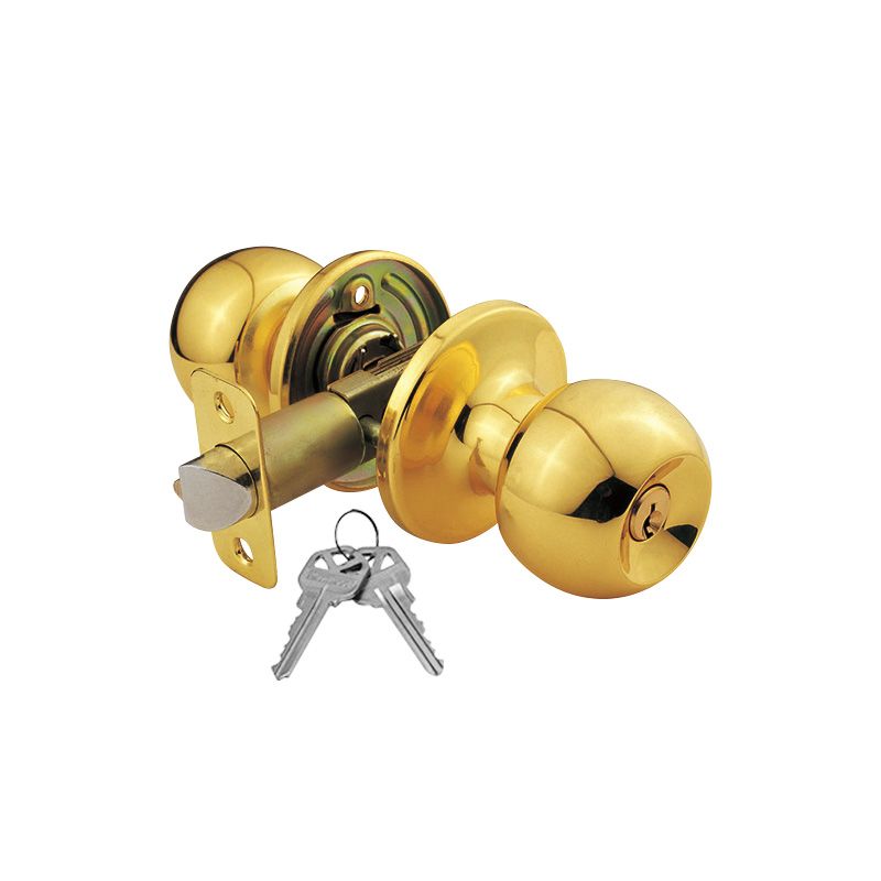 Solid Brass Keyed Entry Door Knob, 2 KW1 Keys