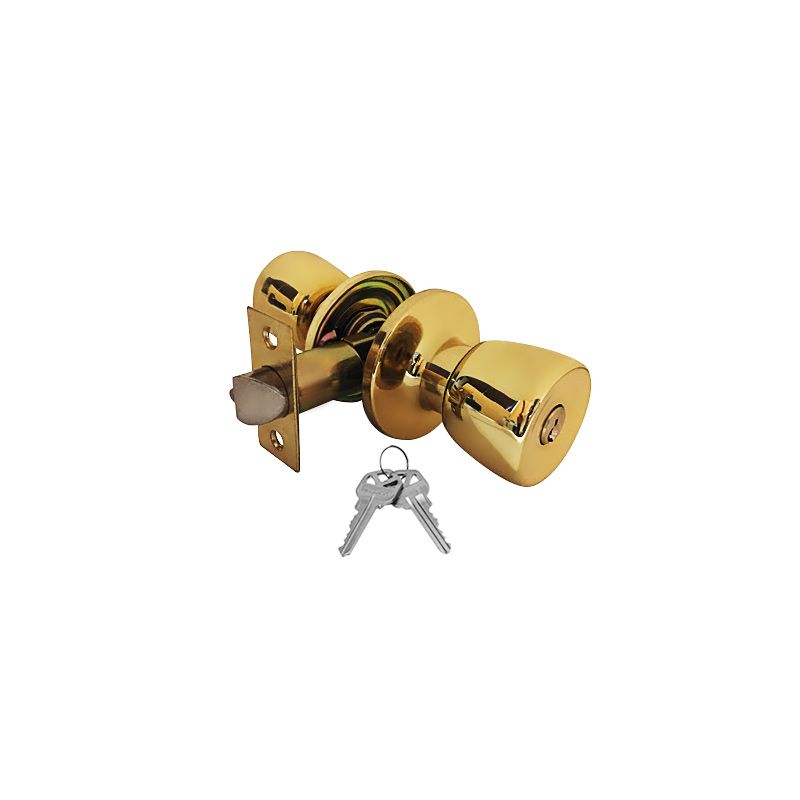 Solid Brass Keyed Entry Door Knob, Tubular Door Handle, 2 KW1 Keys