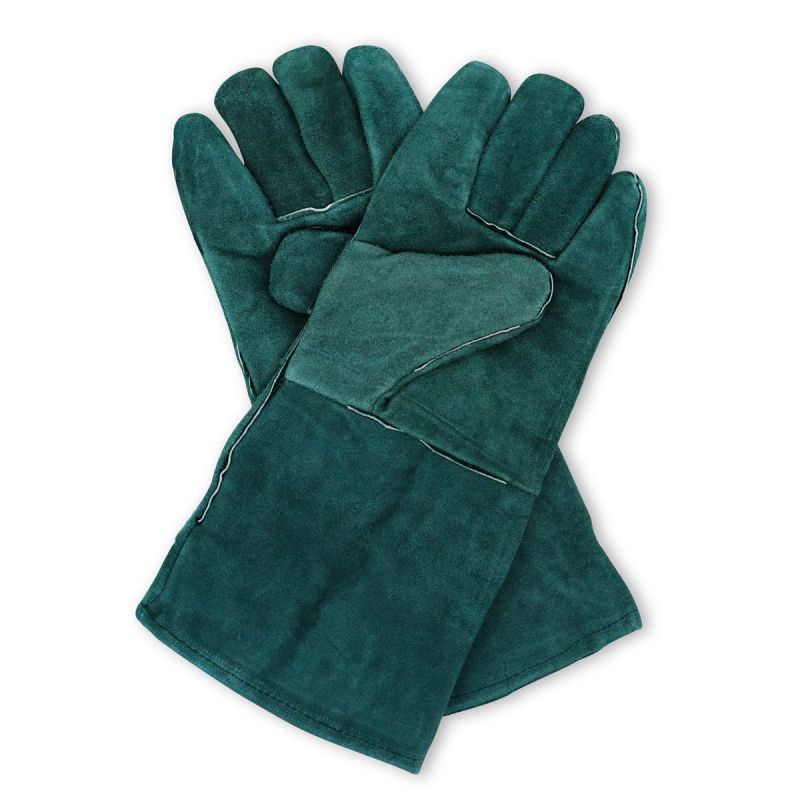 14" Welding Gloves, Split Leather, Reinforced Palm, Lining, Blue Color