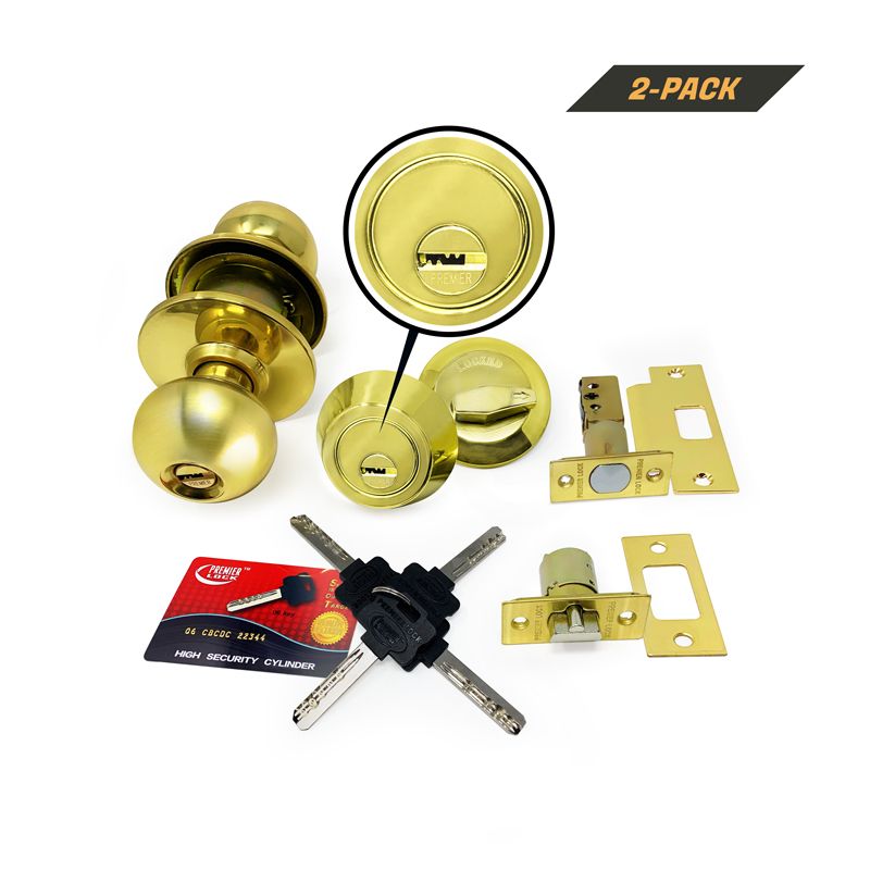 2-Pack High Security Keyed Combo Lock Set, Brass High Security Lockset, 8 Keys 06 Same Key