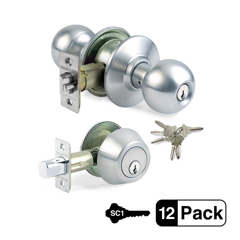 12-Pack Stainless Steel Entry Door Knob Combo Lock Set, Deadbolt Combo Lock Set, 72 SC1 Keyed Alike
