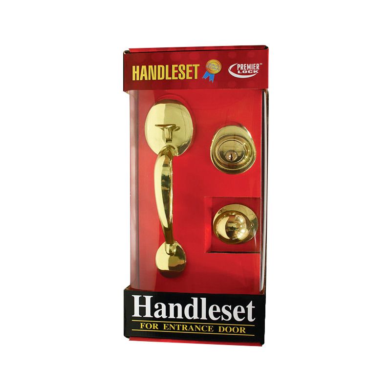 Keyed Entry Door Handle set, Inside Knob, Single Cylinder Deadbolt, Polished Brass