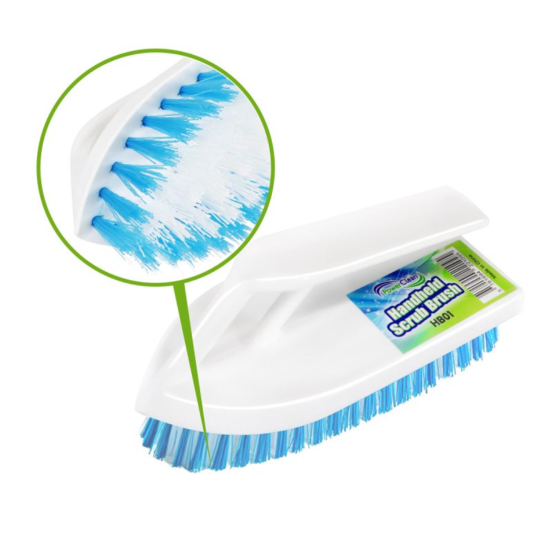 Handheld Scrub Brush, Durable White Hand, Blue and White Fiber Bristles