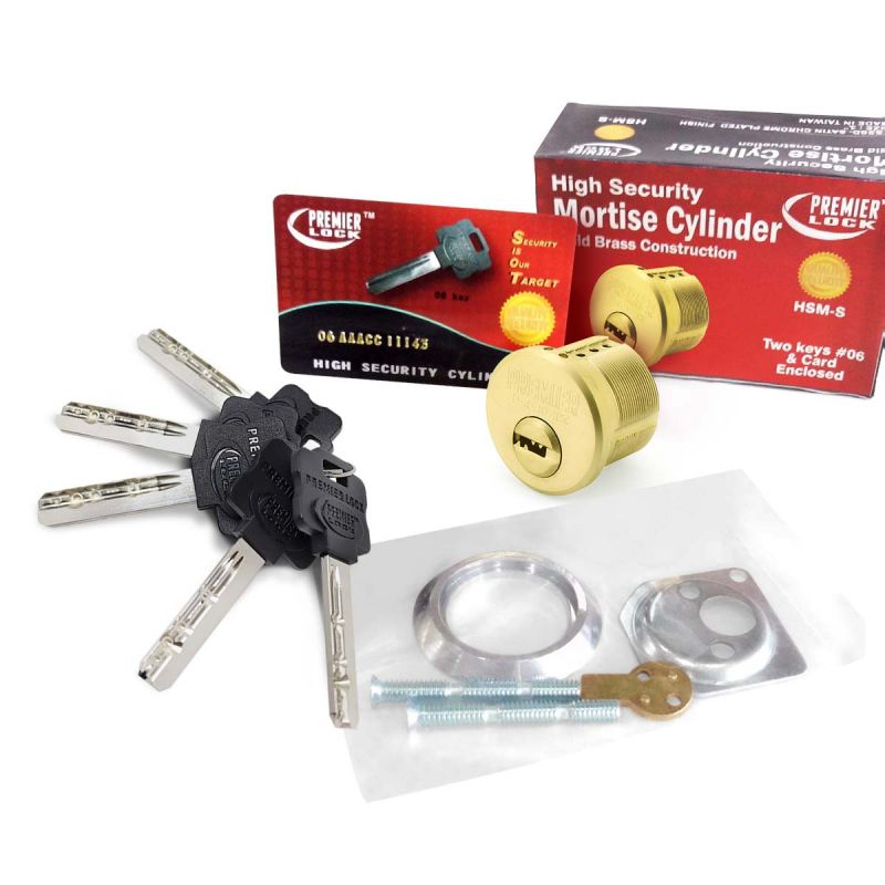 1" High Security Mortise Cylinder, 5 Keys 06 Keyed Alike 10, Brass Finish High Security Cylinder