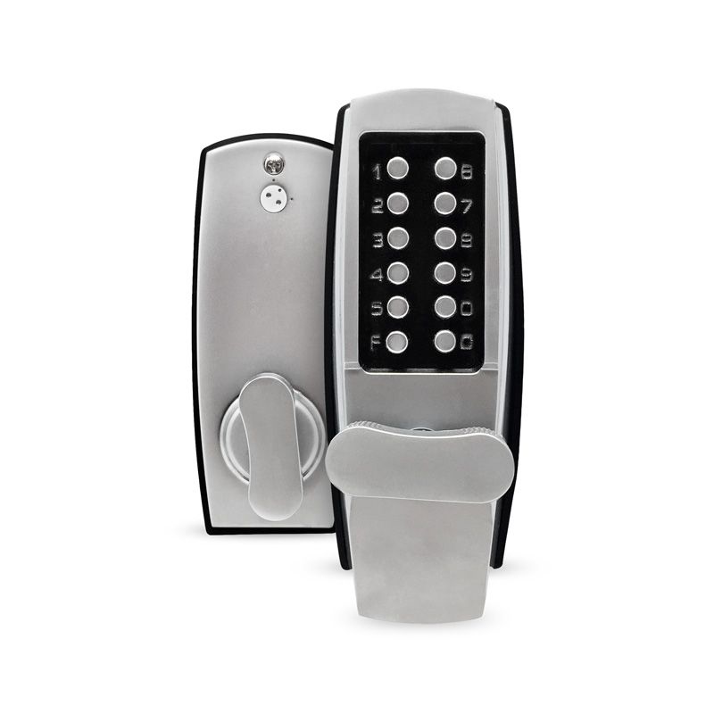 Mechanical Keyless Deadbolt Lock With Combination Push Buttons - Jumbo Turning Knobs  - Satin Chrome, by Premier Lock®