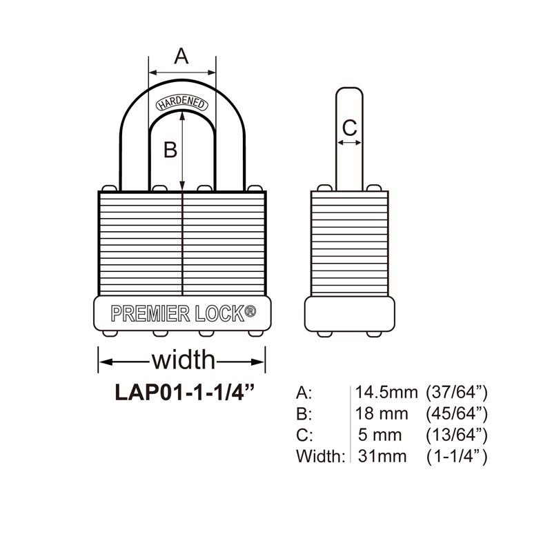 1-1/4" Nickel Plated Laminated Steel Keyed Padlock with Vinyl Bumper and 2 Keys, by Premier Lock®