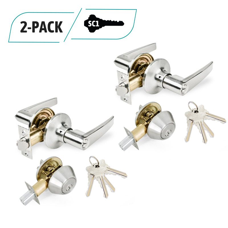 2-Pack Stainless Steel Lever Combo Lock Set, Deadbolt Combo Lock Set, 8 SC1 Keyed Alike