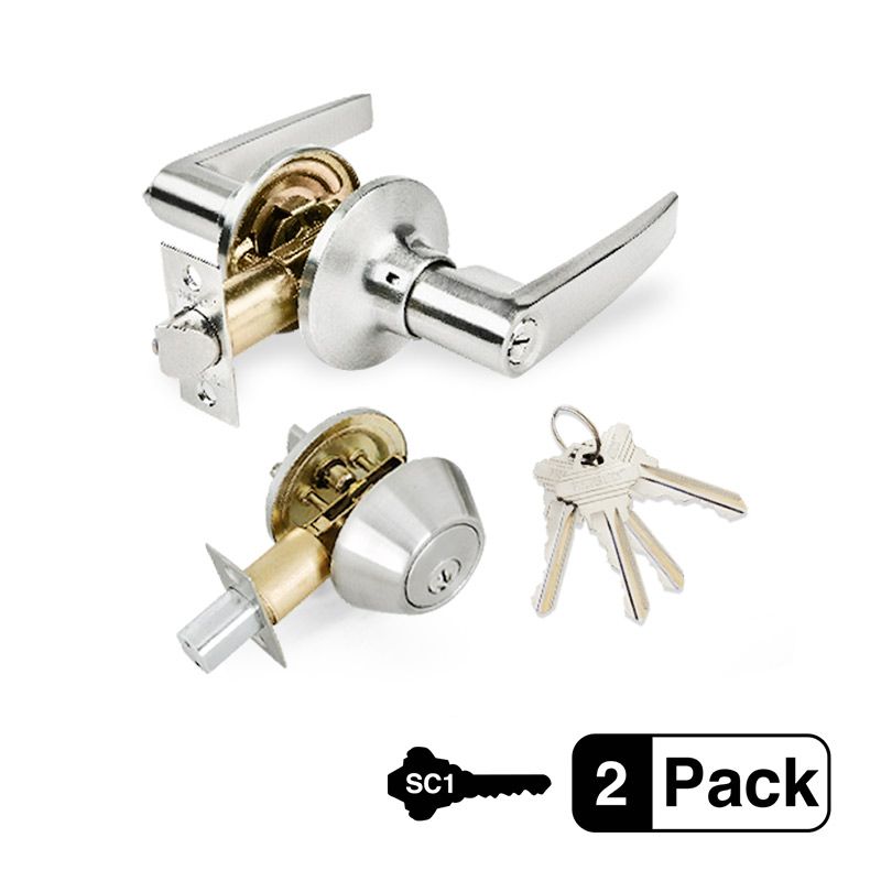 2-Pack Stainless Steel Lever Combo Lock Set, Deadbolt Combo Lock Set, 8 SC1 Keyed Alike
